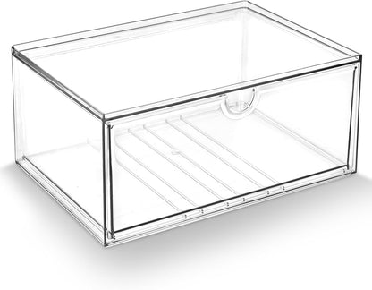 Prsildan Acrylic Drawer Makeup Organizer with 6 Drawers (Not for Baby Bottle), Set of 2 Office Desk Organizers Accessories, Clear Stackable Storage Drawers for Vanity, Craft (Largest Drawer 4" Tall)