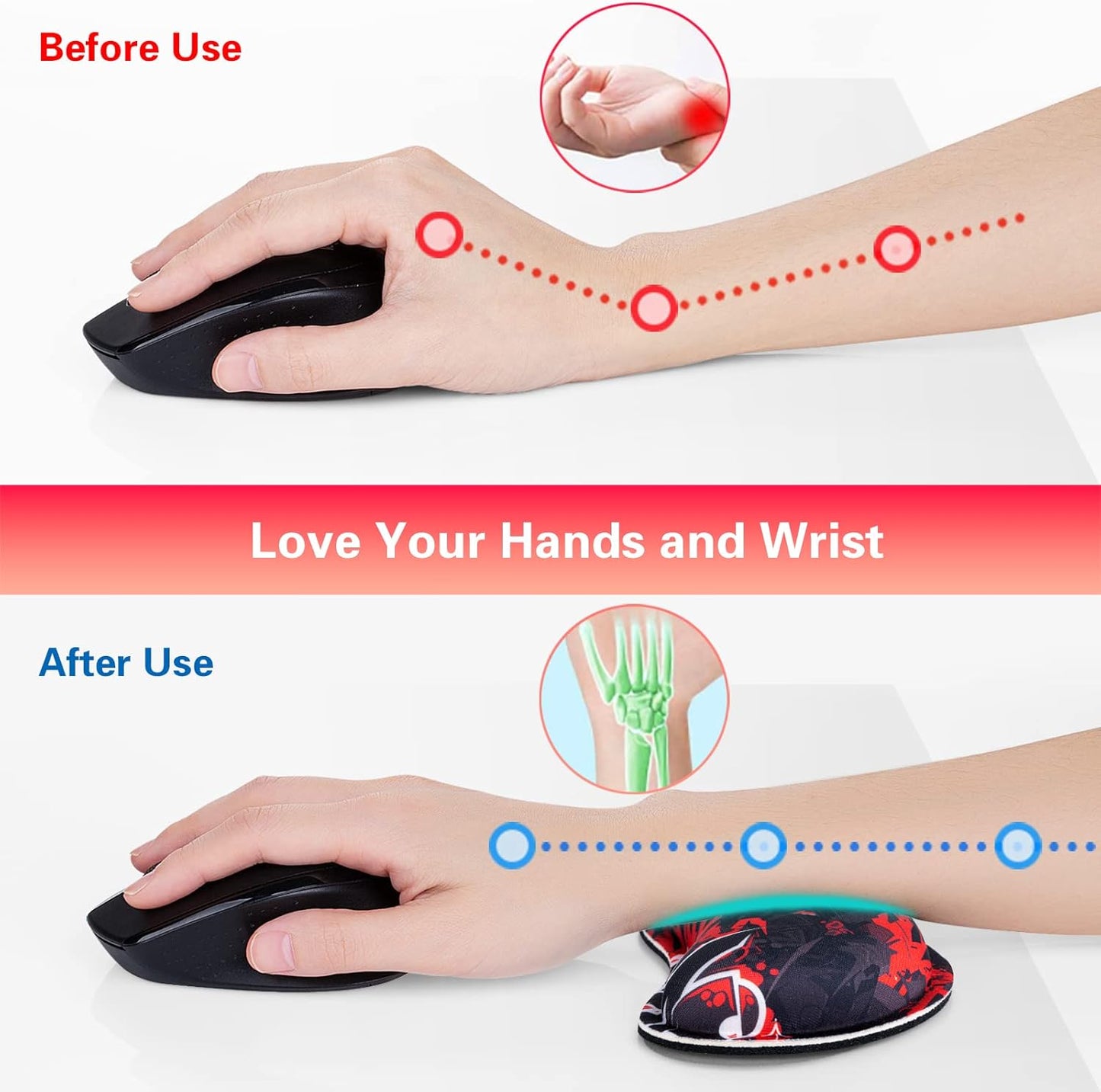 Mouse Wrist Rest, Canjoy 2 Pack Memory Foam Soft Fabric Mouse Wrist Rest Pad Support Cushion with Anti-Skid Rubber Base,Ergonomic Pain Relief Mouse Hand Rest (Black)