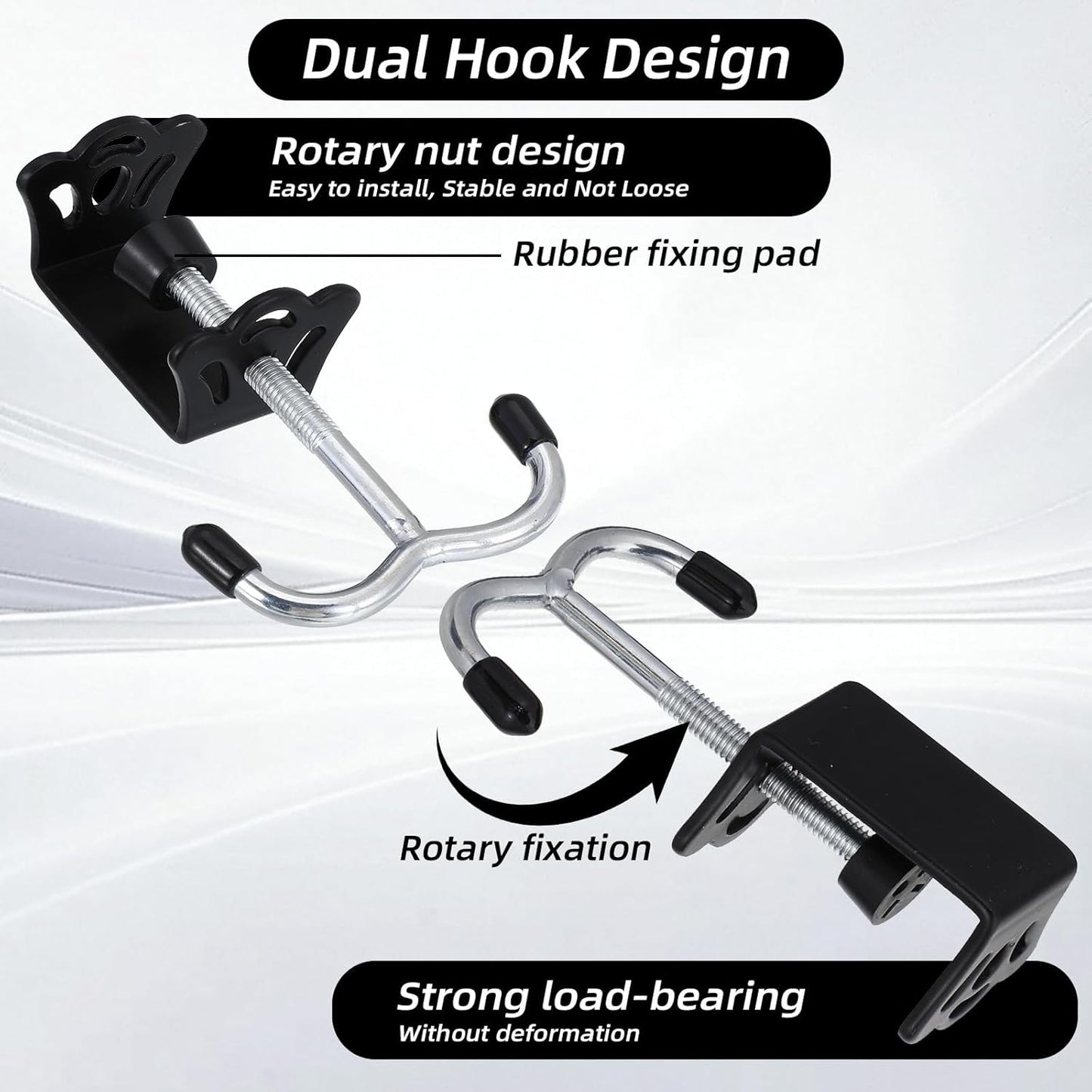 2PCS Heavy-Duty Purse Hooks for Table and Desk, Clamp-On Under Desk Hooks, Table Alloy Hanger, Adjustable Desktop Bag Hook for Handbag, Backpack, Headphone, Umbrellas, Office-Table Accessories (Black)