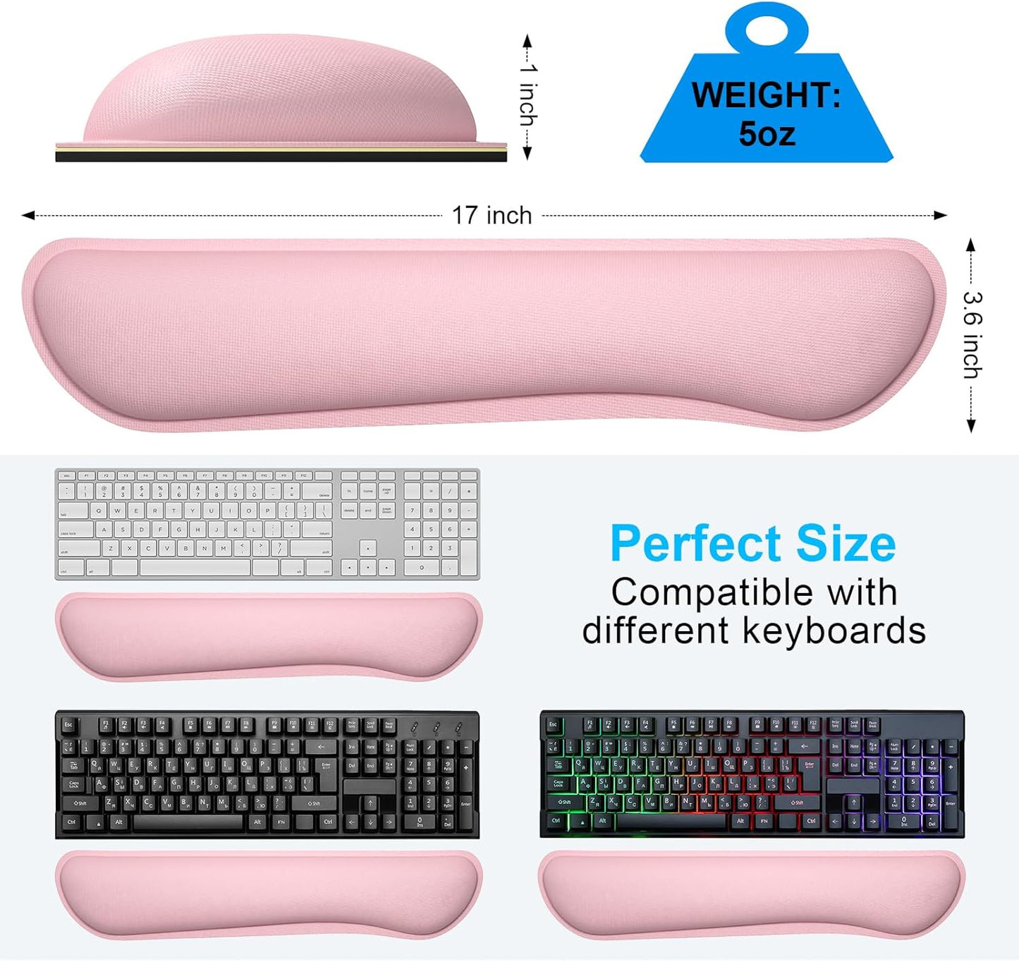 Dapesuom Enlarge Keyboard Wrist Rest, Memory Foam Keyboard Wrist Cushion for Computer Desk Mats Support, Pain Relief Ergonomic Mouse Pad Rests with Non-Slip Base for Gaming, Laptop, Radiant Orchid