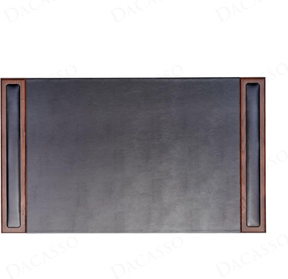 DACASSO Wood & Leather Desk Pad with Side Rails - Luxury Leather Desk Blotter for Writing - Padded Executive Desk Surface Protector - (Walnut & Black, 34” x 20”)