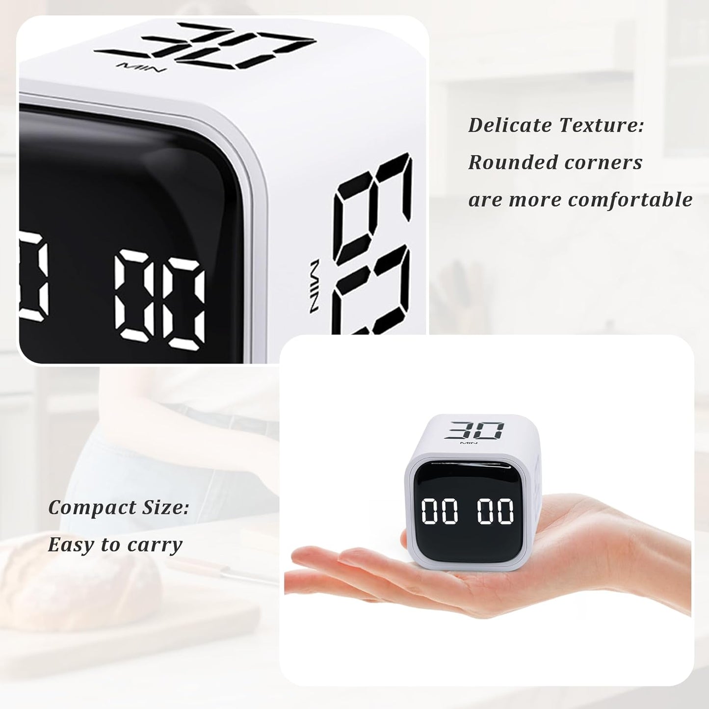 Rotating Pomodoro Timer 5,10,30, 60 Minutes Preset,Desk Productivity Flip Timer, Visual Cube Countdown Stopwatch,Custom Modes/Vibration/High/Low Volume,ADHD Timers, for Study, Work, School, Kitchen