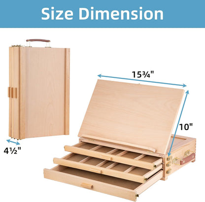Falling in Art Table Easel with Sketch Box Storage, Portable Beechwood Desktop Art Easel with 3 Drawers, Adjustable Tabletop Painting Stand for Teens and Adults