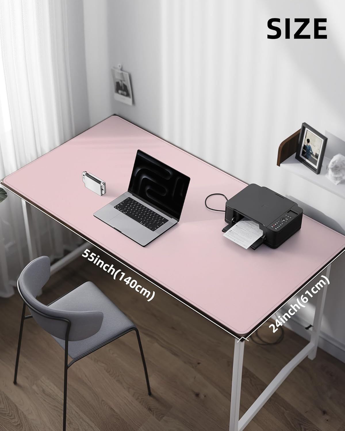 AFIING Desk Pad Protector 23.6" x 13.7" - Non-Slip Waterproof PU Leather Desk Mat for Mouse, Keyboard, Laptop, Office and Home Workspace (Beige)