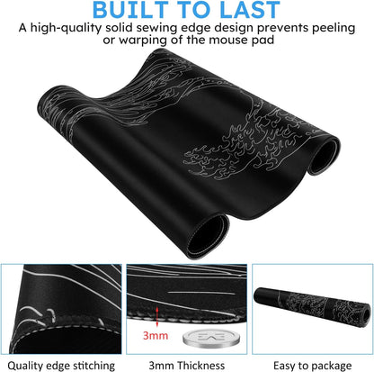 iCasso Desk Cover Mat, Office Mouse Pad, Desk Protector Mat, Extra Large Matt for Desktop,Anti-Slip XXL Big Mousepad with Stitched Edges for Computer Keyboard Retro Black - Colors B