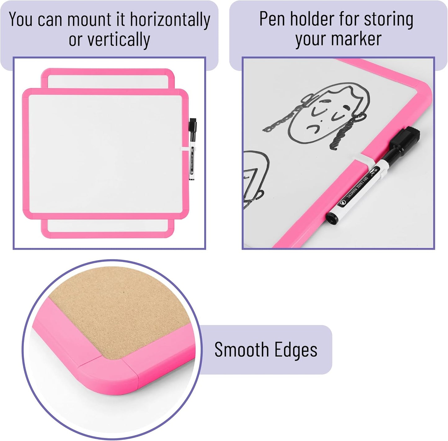 Mr. Pen- Dry Erase Board, 14” x 11” with a Black Dry Erase Marker, White Frame, Small Mini White Board for Students, Fridge, Wall, Locker, Includes Double Sided Tapes