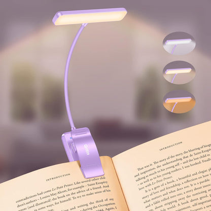 Gritin 19 LED Rechargeable Book Light for Reading in Bed with Memory Function- Eye Caring 3 Color Temperatures,Stepless Dimming Brightness,90 Hrs Runtime Lightweight Clip on Light for Book Lovers