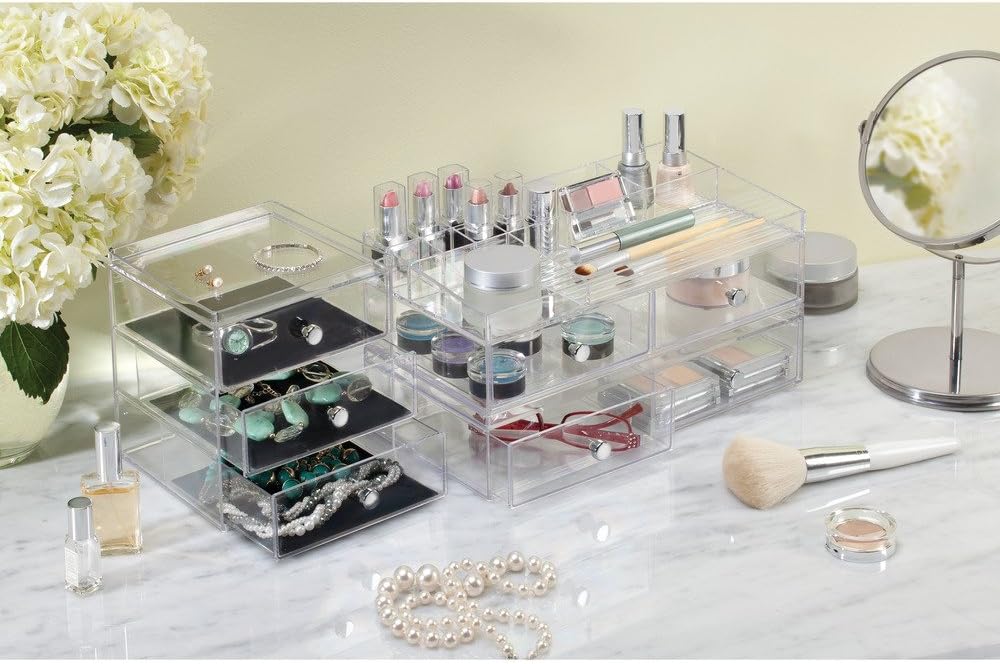 iDesign 3-Drawer Stackable Makeup Organizer - Small Clear Plastic Storage Drawers for Bathroom, Vanity, or Desk