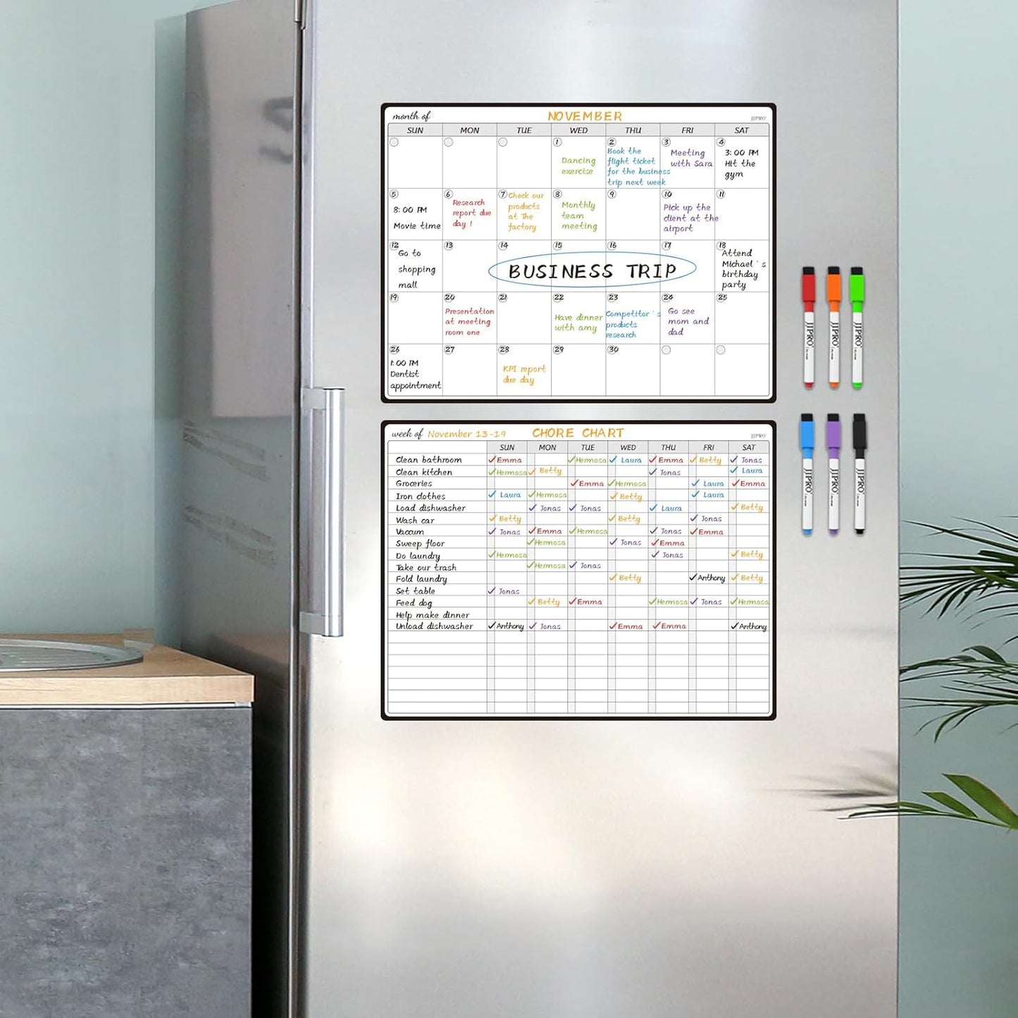 JPRO Magnetic Weekly Calendar and to Do List for Fridge - 8.5" x 6.5" Weekly Meal Planner for Refrigerator and Dry Erase Daily to-Do List -6 Markers Included!