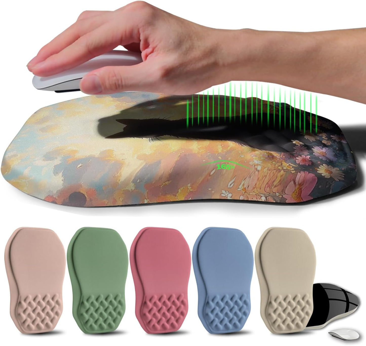 Ergonomic Raised Mouse Pad Wrist Support with Bilateral Slope Memory Foam Mousepad for Wrist Rest and Carpal Tunnel Pain Relief 11.8x7.9〃 Black