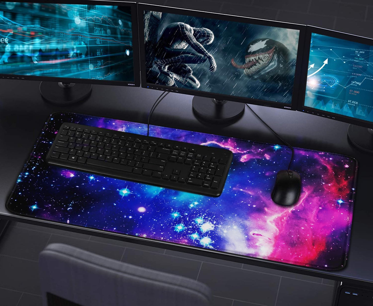 Large Extended Gaming Mouse Pad with Stitched Edges, (31.5X15.7In) Durable Non-Slip Natural Rubber Base, Waterproof Computer Keyboard Pad Mat for Esports Pros/Gamer/Desktop/Office/Home-Black