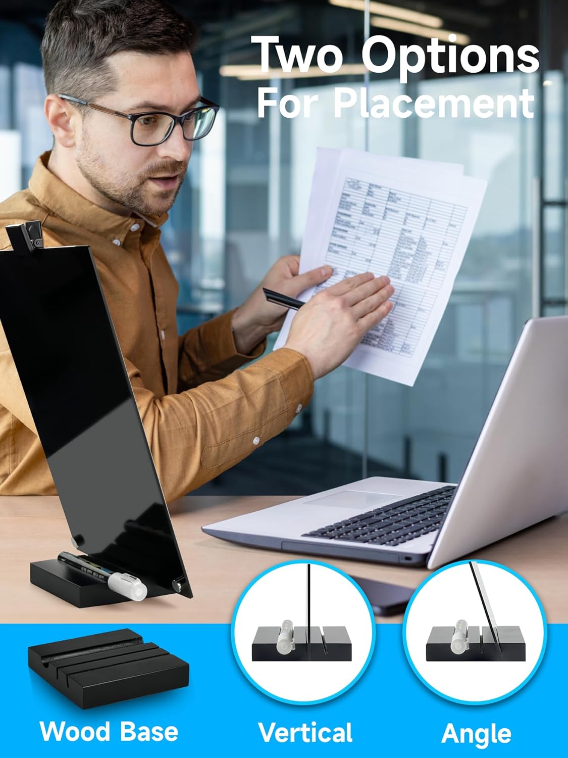 Acrylic Black Dry Erase Board with Stand - 8” x 6” Small Desktop Whiteboard with Marker, Reusable Desk Blackboard, to-Do List, Planner, Memo Clipboard, Menu Board for Office, Home, Bar