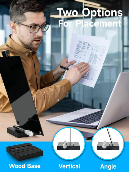 Acrylic Black Dry Erase Board with Stand - 8” x 6” Small Desktop Whiteboard with Marker, Reusable Desk Blackboard, to-Do List, Planner, Memo Clipboard, Menu Board for Office, Home, Bar