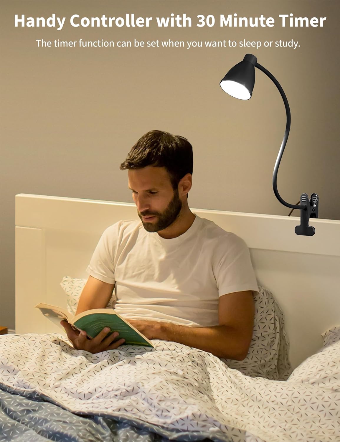 BOHON Clip on Light, 10W 38 LED Desk Lamp with Clamp, 5 Color 10 Brightness Auto Off Timer, Flexible Neck Clip Lamp, Desk Lights for Office Home Bed Bedside Reading, Bright Yellow