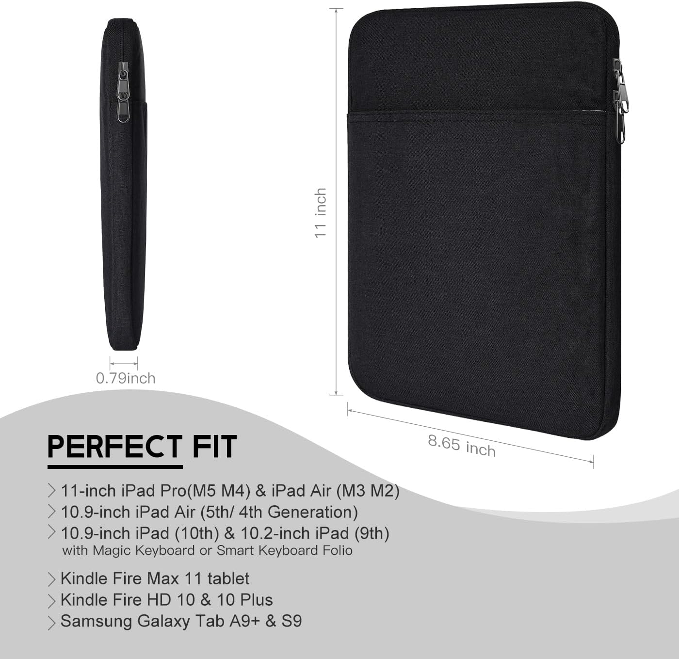 9-11 inch Tablet Sleeve Case for Fire Max 11 Tablet/Kindle Fire HD 10 Plus 10.1", iPad Pro M5 M4 /A16 11-in, iPad Air M2 M3 M4, 10.2 10.5 10.9 iPad Air, Galaxy Tab A9+ Plus, Fit Magic Keyboard -Purple