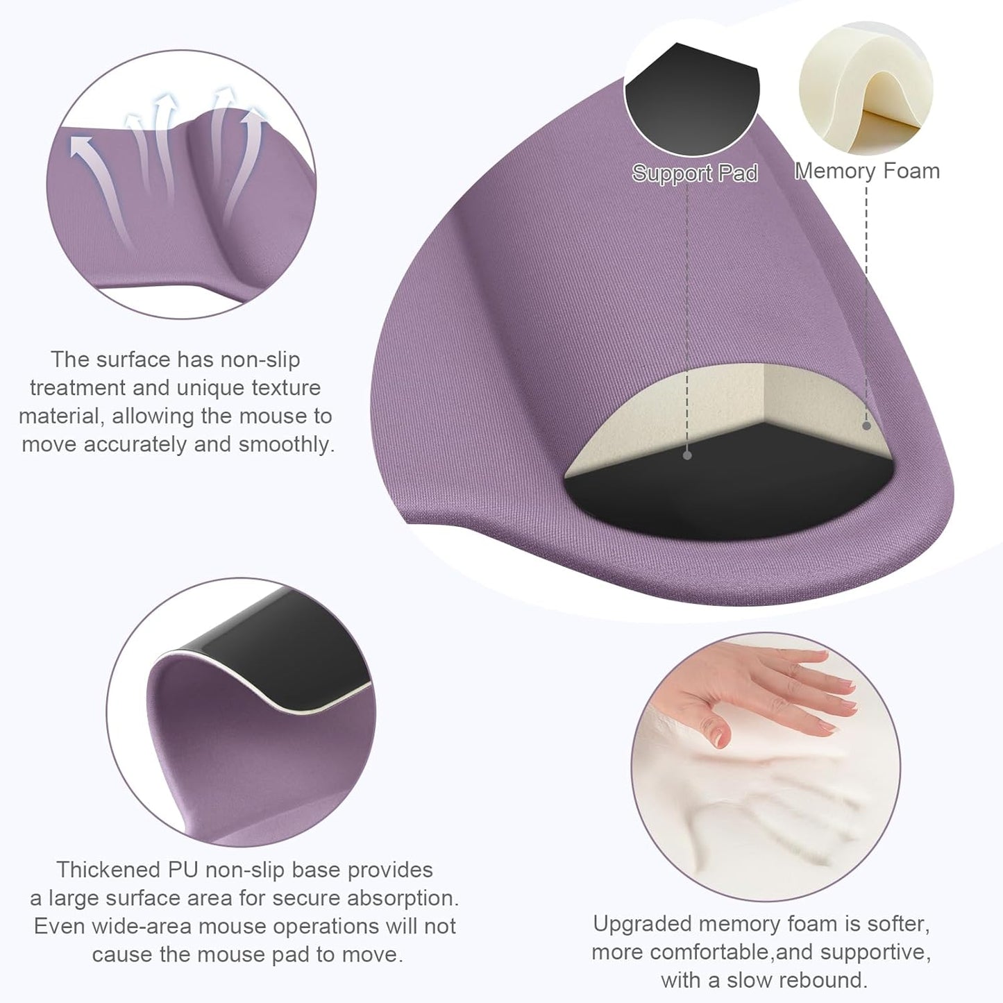 MOSISO Wrist Rest Support for Mouse Pad & Keyboard Set, Ergonomic Mousepad Non-Slip Base Home/Office Pain Relief & Easy Typing Cushion with Neoprene Cloth & Raised Memory Foam, Black