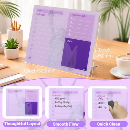 LeMotech Desktop Acrylic Dry Erase Board, 12x10 inches to-Do List Planner, Tabletop Whiteboard with Stand Office Supplies Includes 2 Markers & 1 Eraser, Pink Rose Pattern, 1 Pack