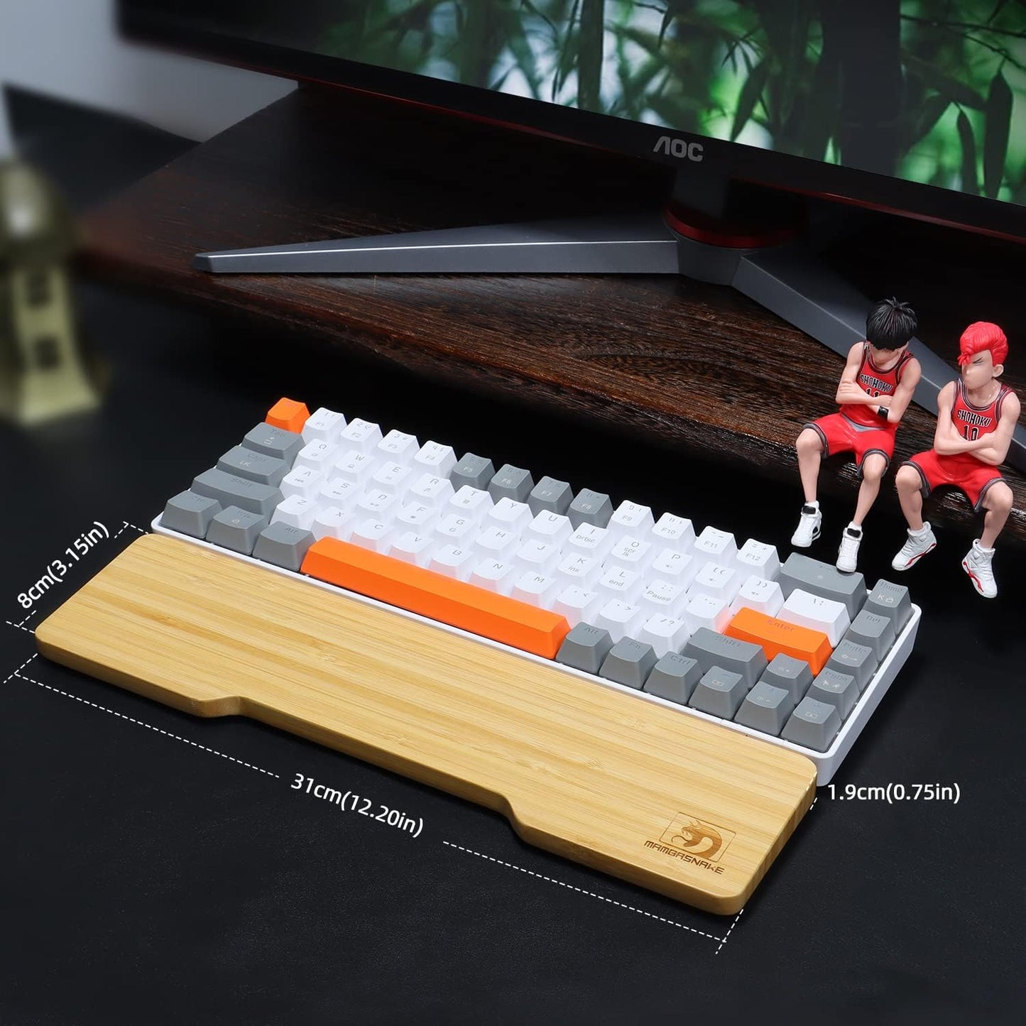 Bamboo Keyboard Wrist Rest for Computer Keyboard, Ergonomic Mechanical Keyboard Wrist Rest, Hard Wrist Rest for Pain Relief, Anti-Slip Keyboard Rest Pad for Laptop/PC Gaming/Mac (68-Key)