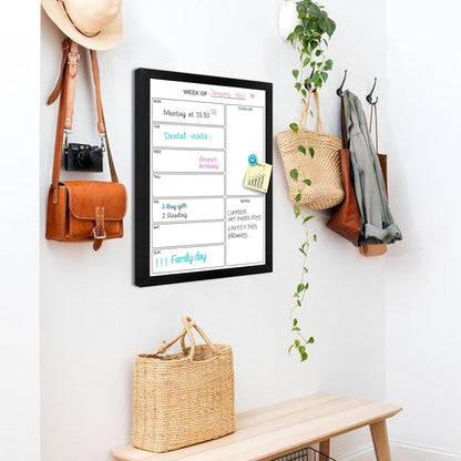 Weekly Dry Erase Whiteboard Calendar, 15.7"x11.8" Magnetic Surface Memo Board, Minimal Design Weekly Planner for Wall, Black Wood Frame Dry Erase Board for Office School Home(ZLBB-S-BK-3040)