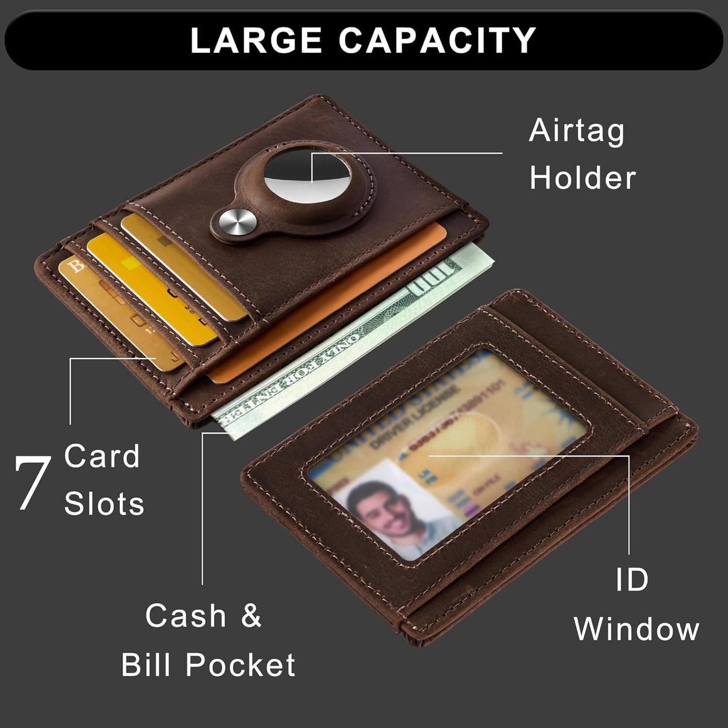 Slim Minimalist Front Pocket Air Tag Wallet, RFID Blocking Card Holder Wallet with Airtag Holder