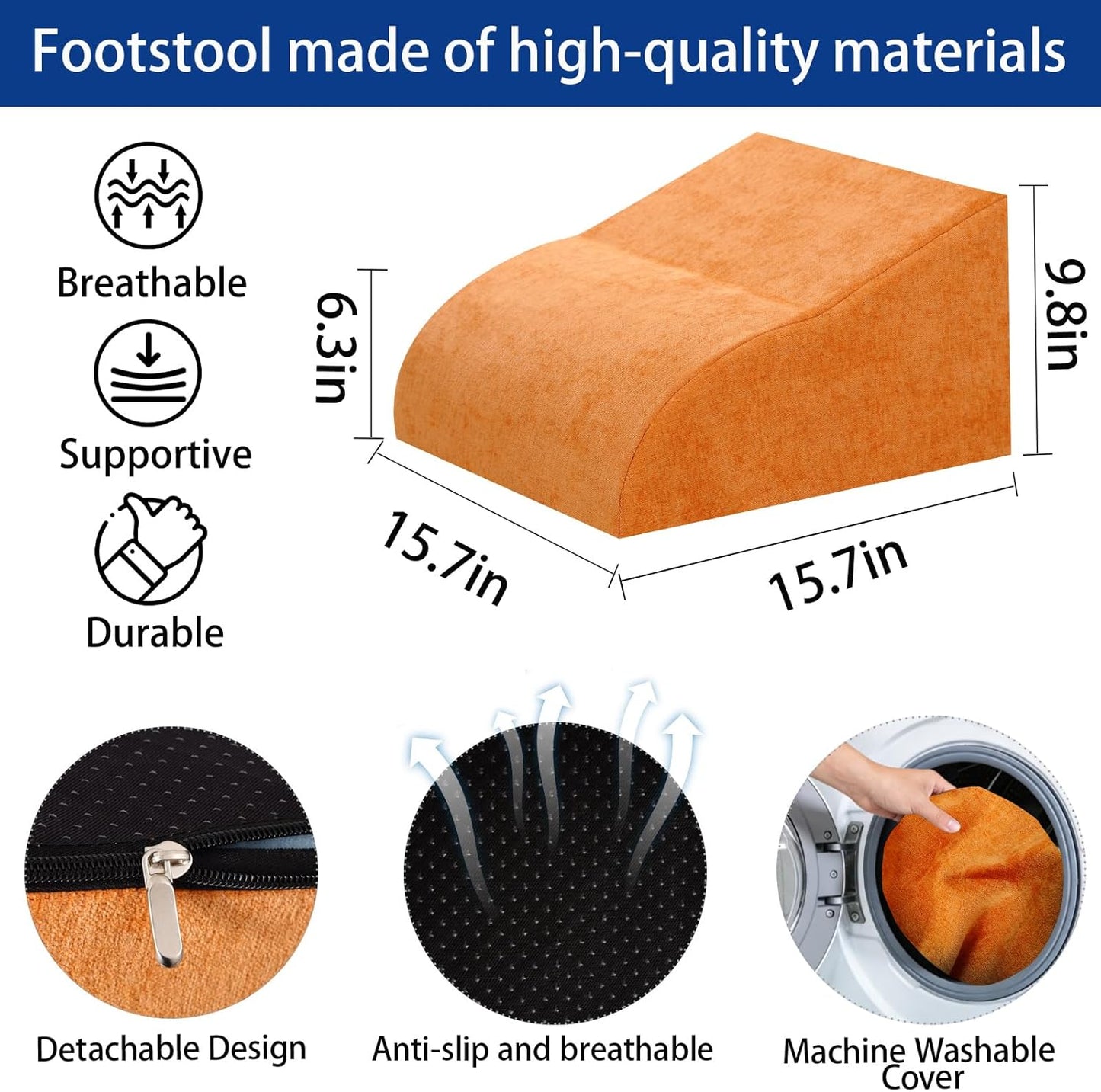 Foot Rest for Under Desk at Work, Ergonomic Under Desk Footrest with Washable Cover for Office, Home & Gaming Leg Elevation Pillow Blue
