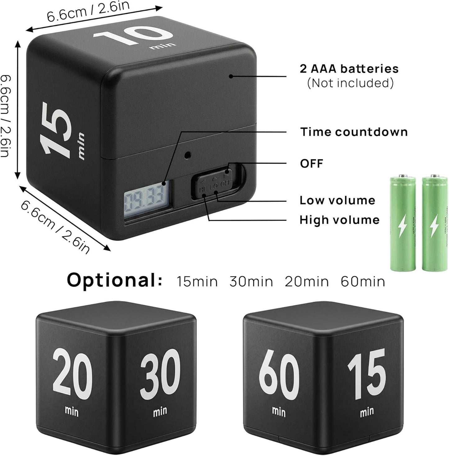 JOYIT Cube Timer 1 3 5 10 Minutes - Flip Countdown Visual Timer for Time Management, Kitchen, Workout, Study, Classroom, Office, Games