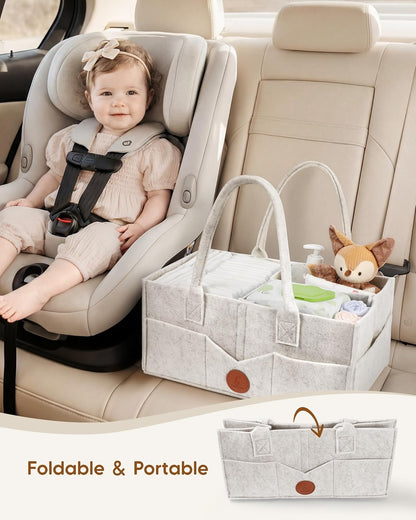 Maliton Baby Diaper Caddy Organizer for Changing Table, Nursery Storage Bin Basket with Handle, Felt Diaper Organizer Suitable for Indoor Outdoor (Khaki)