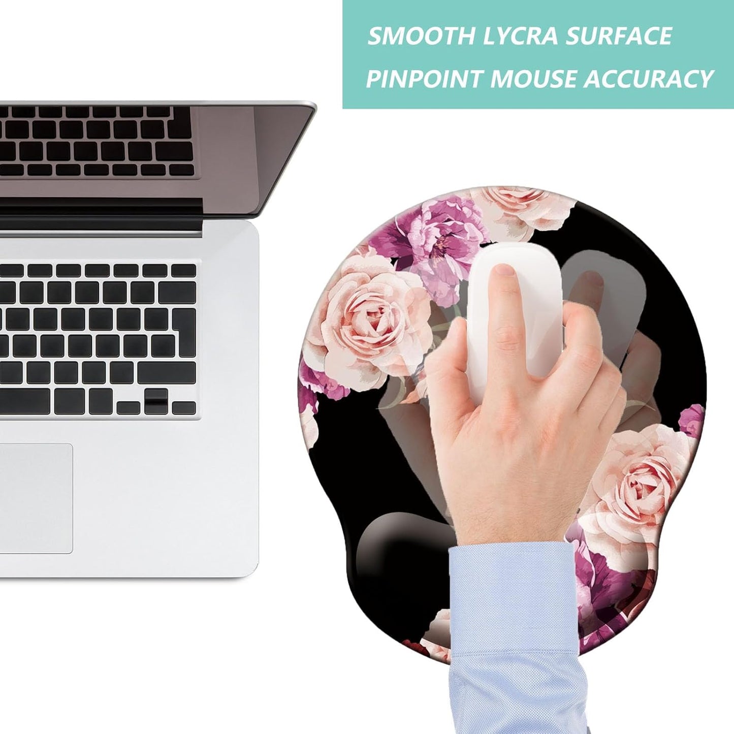 Mouse Pad with Wrist Support, Ergonomic Mouse Pad with Memory Foam Wrist Rest Cushion, Non-Slip Rubber Base Gaming Mice Pad for Home Office Computer Laptop, Flowers Grass