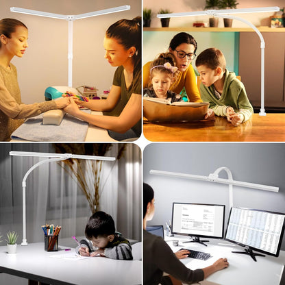 LED Desk Lamp for Office Dorm Home - Eye Caring Desk Light with Timer, Remote Control 24W Brightest Dual Screen Computer Monitor Gooseneck Dimmable Table lamp with Anti-Glare Cover Clamp