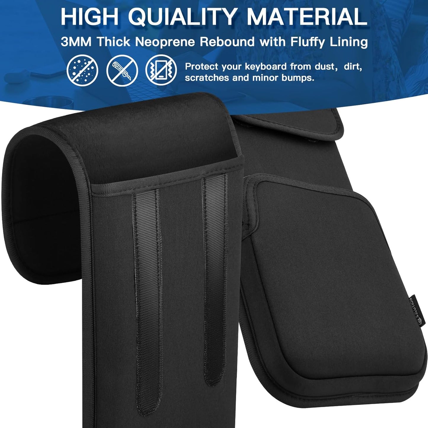 Keyboard Sleeve Travel Case for Wireless Bluetooth Full Size Keyboards (up to 20 Inches), 6.1" x 17.5" up to 6.1" x 20" Neoprene Protective Keyboard Case with Mouse Storage Pocket (Black)