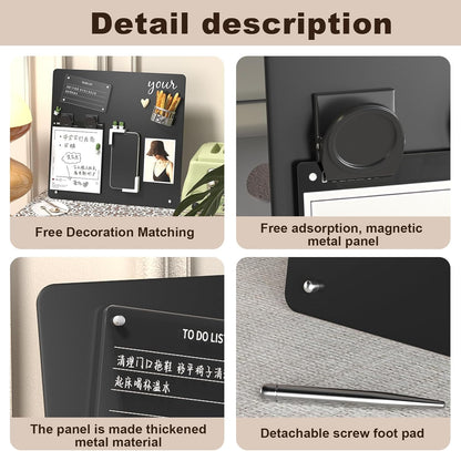 FANXIYQ Black Magnetic Board for Desk, Metal Magnet Display Board for Magnets & Souvenirs, Travel Magnet Board & RV Sticker Board, Magnetic Memo Board with Removable Foot Pads