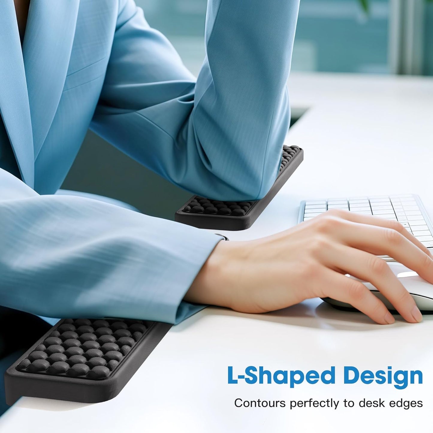 MEKASS L-Shaped Desk Wrist Rest Elbow, Forearm & Wrist Comfort Support for Table or Desk Edge, Non-Slip, Memory Foam Padding 2-Piece Set (Oval Black