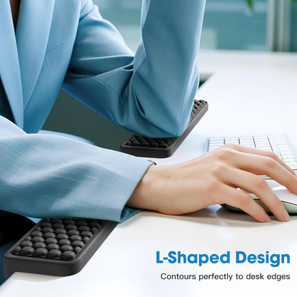 MEKASS L-Shaped Desk Wrist Rest Elbow, Forearm & Wrist Comfort Support for Table or Desk Edge, Non-Slip, Memory Foam Padding 2-Piece Set (Oval Black