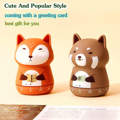 Mechanical Kitchen Timer - Cute Animal Wind Up 60 Minutes Manual Countdown Timer for Kids, Classroom, Home, Study and Cooking - Grey Raccoon