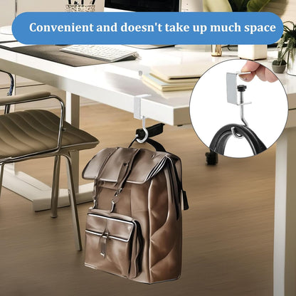 cobee Clamp-On Under Desk Hooks, Desk Mount Hanging Bag Holder Metal Hook Adjustable Headphones Clamp Organizer Portable Purse Hanger Clip Reduce Desk Clutter Table Desk Under Counter (4 Pcs, Black)