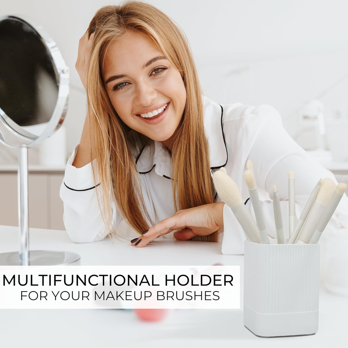 KIBAGA Aesthetic Pen Holder for Desk - Modern Concrete Pencil Holder - Cute and Functional Desk Organizer for Office Supplies - Stylish Office Decor Pen Cup