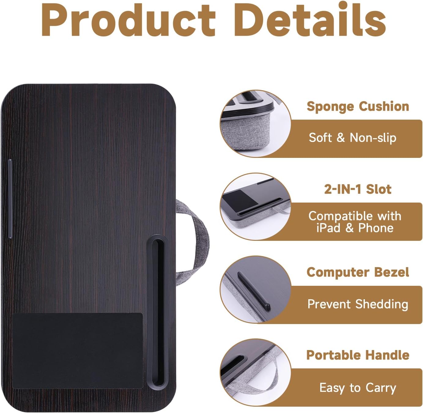 ASIEIT New Laptop Lap Desks for Adults, Fits Up to 17.3" Laptops, Portable Laptop Desk for Bed, Multi-Functional Bed Desk with Mouse Pad, Cushion, Phone Holder & Handle, Lap Stand for Bed, Couch, Car