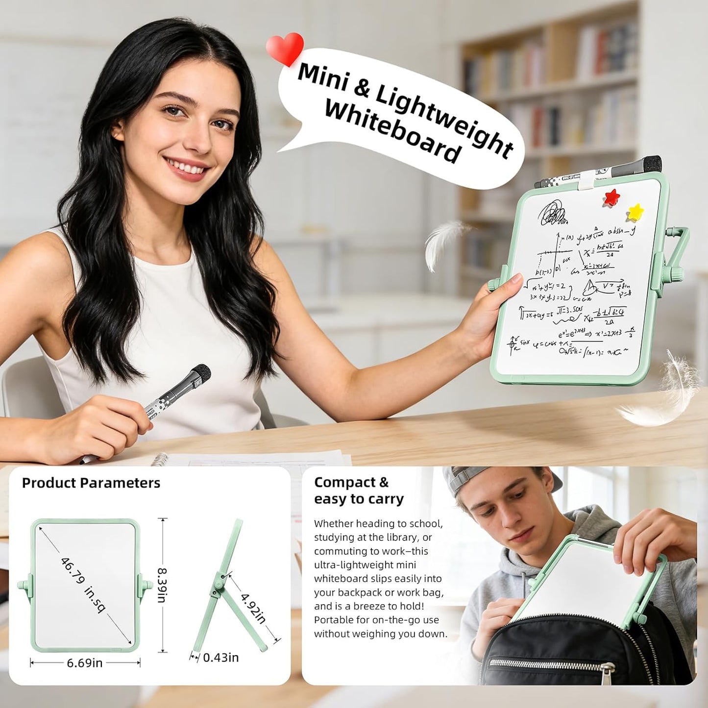 Colorful Dry Erase White Board 8.3x11in, Magnetic Desktop Board with Stand, 2 Markers (Eraser Head), 4 Magnets - Double-Sided Easel for Daily Planning, Memo, Office/Home/School (Blue)