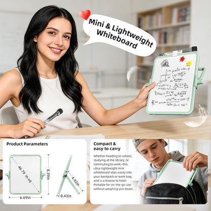Colorful Dry Erase White Board 8.3x11in, Magnetic Desktop Board with Stand, 2 Markers (Eraser Head), 4 Magnets - Double-Sided Easel for Daily Planning, Memo, Office/Home/School (Blue)