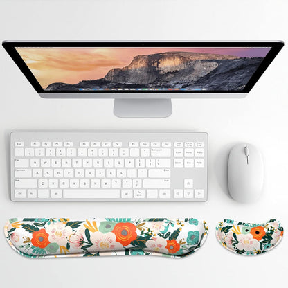 Dapesuom Enlarge Keyboard Wrist Rest, Memory Foam Wrist Cushion for Desk Mat Support, Cute Pain Relief Keyboard Mouse Pad Rests Set with Non-Slip Base for Gaming Laptop Office Computer, Elegant Flower