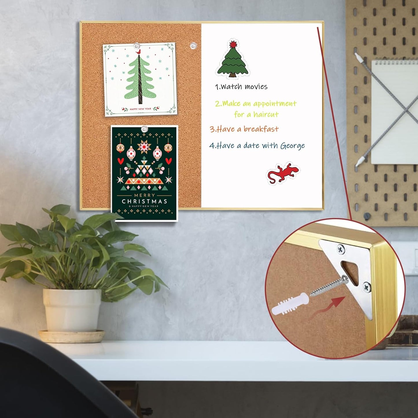 Okydoky Cork Board White Board Combo, Small Size 10.6" x 14.6" Magnetic Dry Erase Board/Bulletin Combination Board, Gold Aluminum Frame, for Home, Office, School(ZHBB-Gold-2737)
