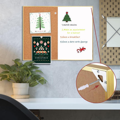 Okydoky Cork Board White Board Combo, Small Size 10.6" x 14.6" Magnetic Dry Erase Board/Bulletin Combination Board, Gold Aluminum Frame, for Home, Office, School(ZHBB-Gold-2737)