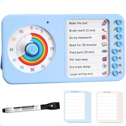 2-in-1 Visual Timer with Task Board for ADHD & Autism, Dry Erase Chore Chart and Visual Schedule for Kids & Adults, Rainbow Countdown Timer for Classroom, Home, Homeschool (White)