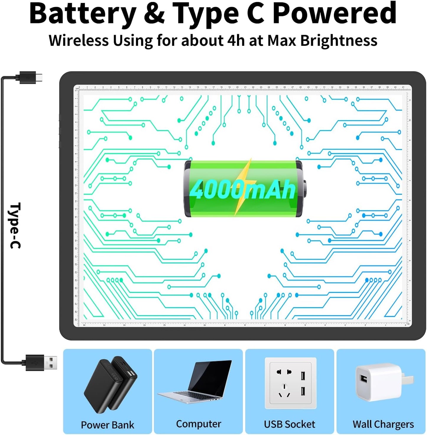 TOHETO Rechargeable A2 Light Pad for Diamond Painting 25.2''x18.4'', Magnetic Diamond Art Light Board, Wireless Lightbox for Tracing and Drawing, Cordless LED Light Table for Sketching, Weeding Vinyl