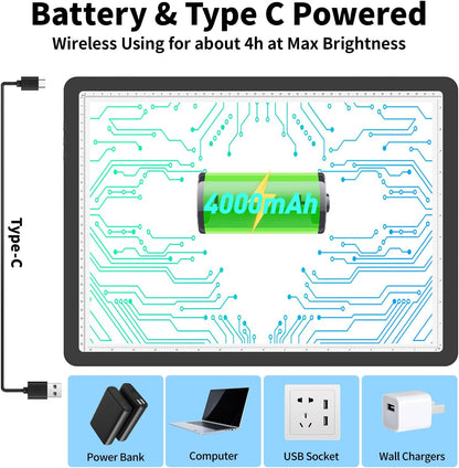TOHETO Rechargeable A2 Light Pad for Diamond Painting 25.2''x18.4'', Magnetic Diamond Art Light Board, Wireless Lightbox for Tracing and Drawing, Cordless LED Light Table for Sketching, Weeding Vinyl