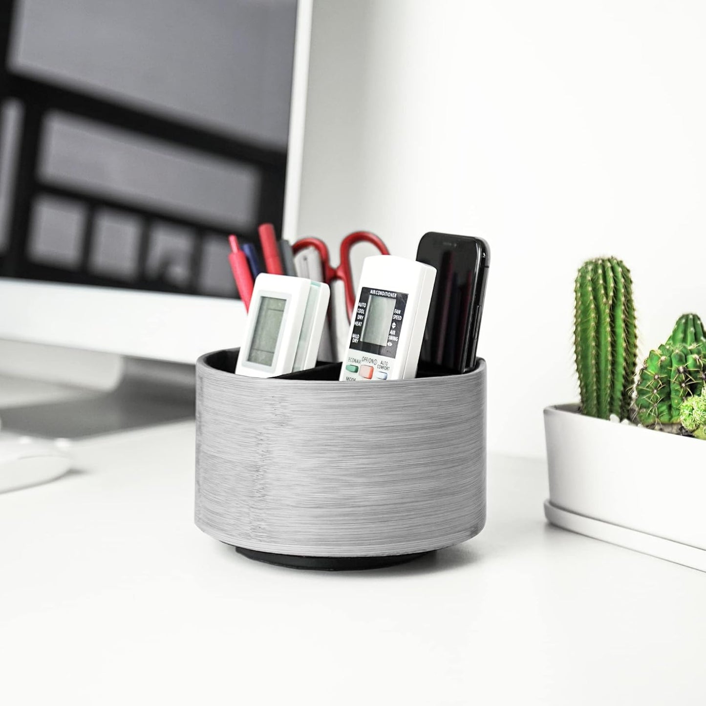 Round Leather Art Supply Organizer,Remote Control Holder,360 Degree Rotating,Multi-Functional Pencil Holder,4 Compartments Desktop Stationary Organizer(1-Fractal Flower) | Round - Colors A