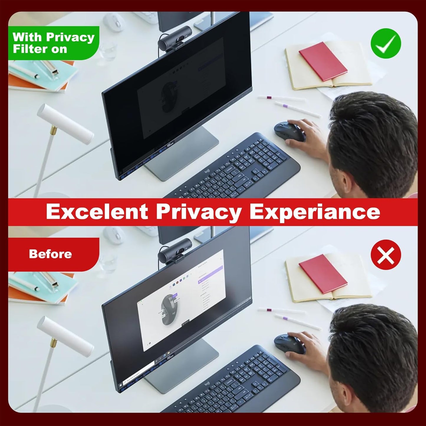 [2-Pack] 24 Inch Computer Privacy Screen Filter (16:9 Aspect Ratio) - Removable, Anti Glare & Blue Light Blocking, Compatible with HP Dell ASUS Acer Samsung Monitors