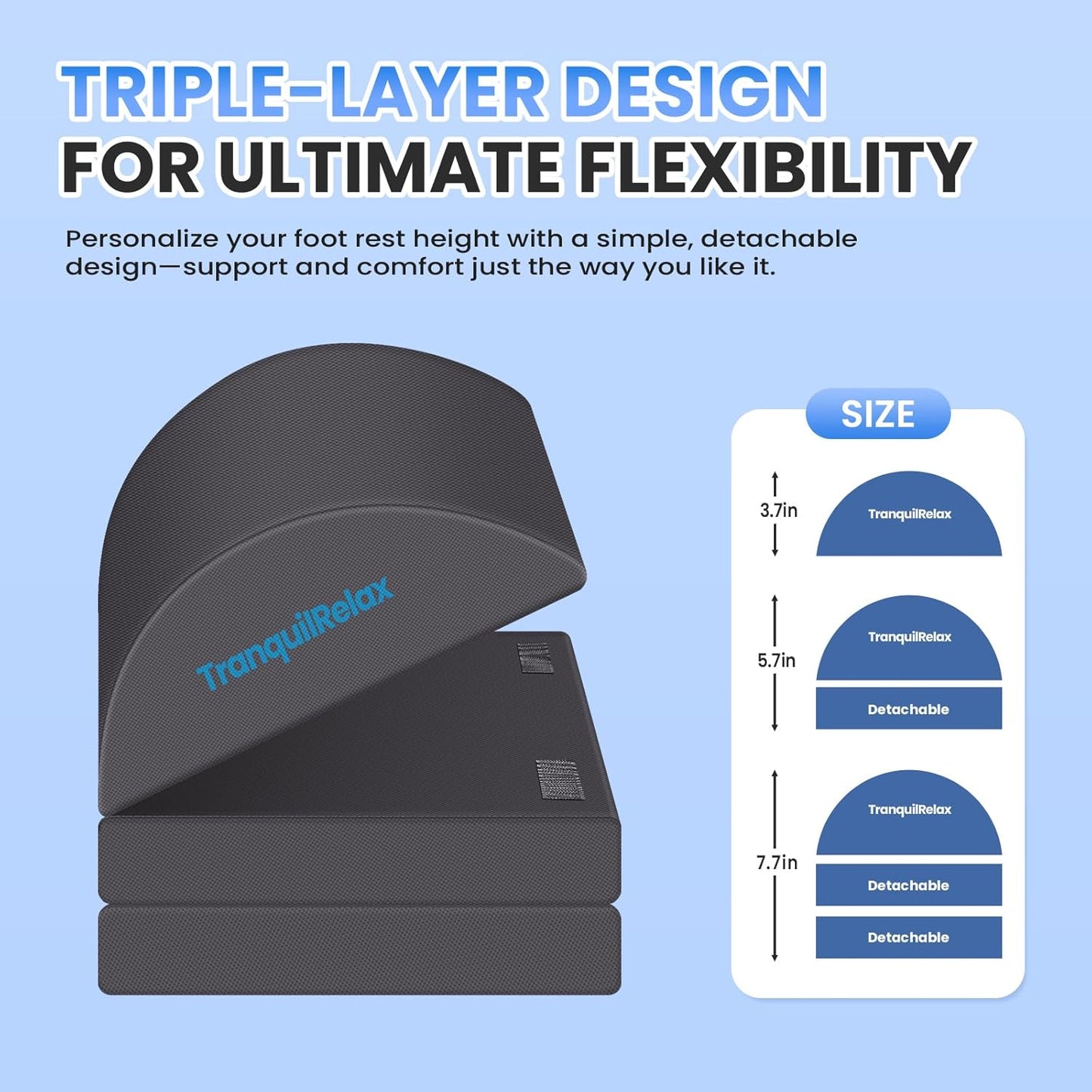 TranquilRelax Foot Rest for Under Desk at Work, Gaming Accessories Foot Stool with 3 Adjustable Heights & Washable Cover, Comfortable Office Desk Accessories, Footrest for Office, Home and Car (Black)