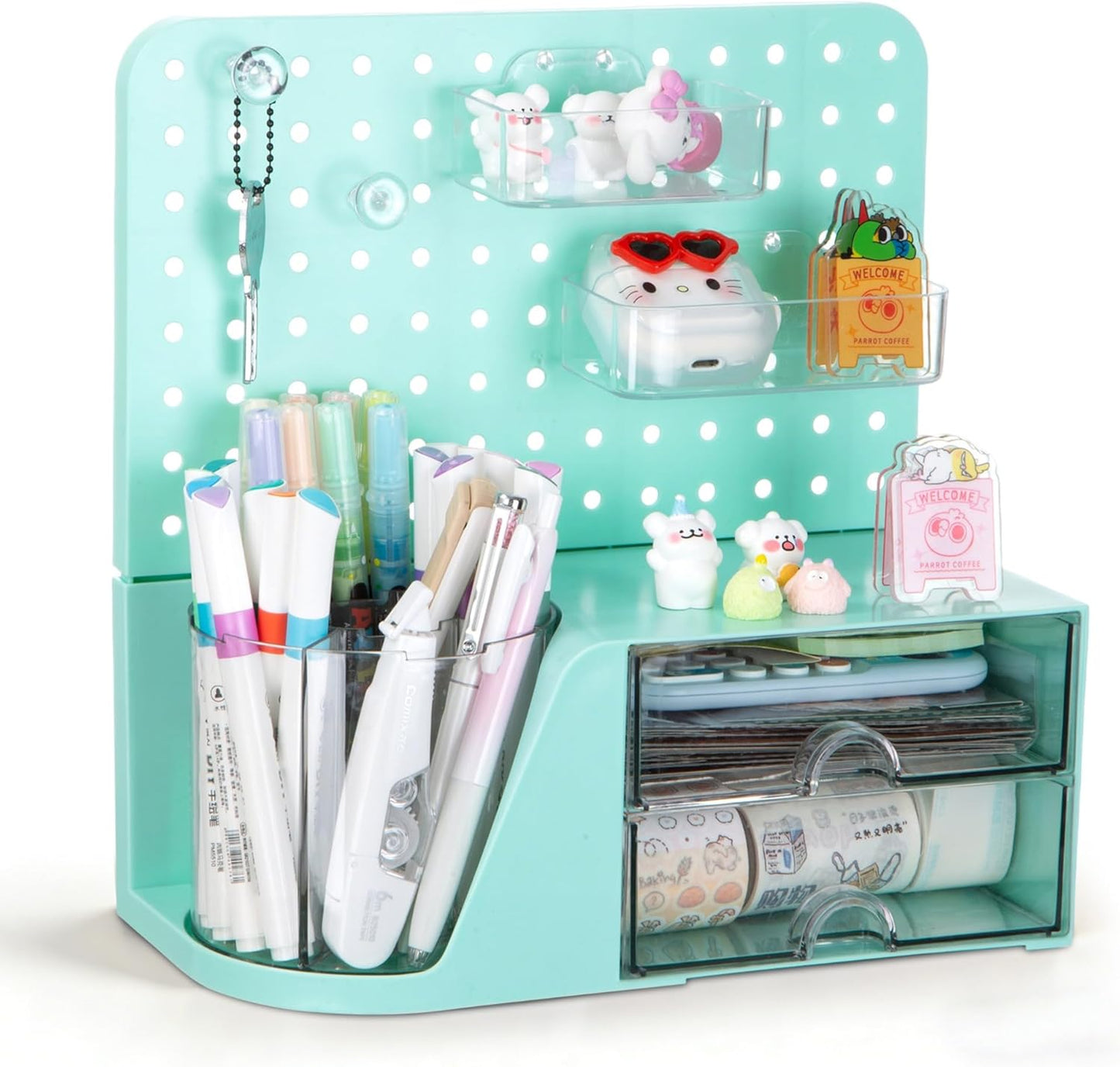 Comix 360° Rotating Pen Holder for Desk, Cute Pencil Holder Pen Organizer, Green Acrylic Pencil Cup Caddy with 5 Slots for Home School Office Supplies