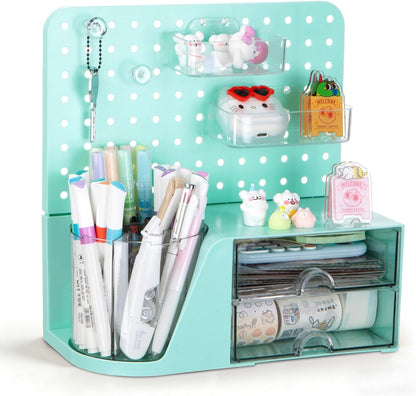 Comix 360° Rotating Pen Holder for Desk, Cute Pencil Holder Pen Organizer, Green Acrylic Pencil Cup Caddy with 5 Slots for Home School Office Supplies